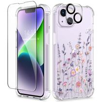 Capa de telefone GVIEWIN para iPhone 14 Plus Floral com protetor
