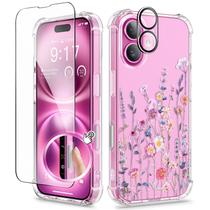 Capa de telefone GVIEWIN para iPhone 16 6.1 com protetor de tela floral