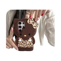 Capa De Telefone Hello Kitty Com Estampa De Leopardo Para Samsung Galaxy S25 S24 S23 S22 Ultra plus
