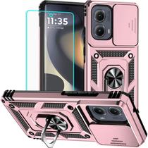Capa de telefone HNHYGETE Moto Edge 2024 rosa dourada com protetor de tela