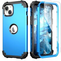 Capa de telefone iDweel para iPhone 15 com protetor de tela azul celeste Capa de telefone iDweel para iPhone 15 com protetor de tela azul celeste