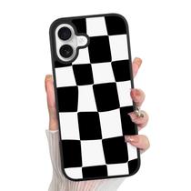 Capa de telefone KANGHAR para iPhone 16, estética quadriculada, preta