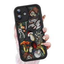Capa de telefone KANGHAR preta para iPhone 16 Cute Mushroom Art