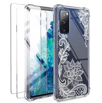 Capa de telefone KIOMY Galaxy S20 FE 5G Clear Floral, pacote com 2 unidades de vidro Capa de telefone KIOMY Galaxy S20 FE 5G Clear Floral, pacote com 2 unidades de vidro