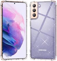 Capa de telefone KIOMY Galaxy S21 transparente à prova de choque com glitter