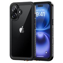 Capa de telefone Lanhiem para iPhone 16 impermeável à prova de choque preta