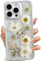 Capa de telefone LSEEKA para iPhone 16 Pro Max Clear com flores reais Capa de telefone LSEEKA para iPhone 16 Pro Max Clear com flores reais