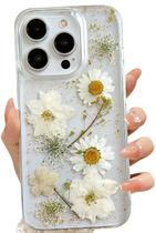 Capa de telefone LSEEKA para iPhone 16 Pro transparente com flores reais Capa de telefone LSEEKA para iPhone 16 Pro transparente com flores reais