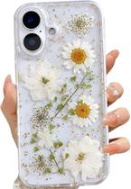 Capa de telefone LSEEKA para iPhone 16 transparente com design de flores reais