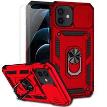 Capa de telefone M MAIKEZI iPhone 12/12 Pro 6,1" com anel magnético vermelho
