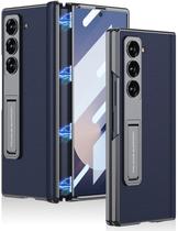 Capa de telefone Miimall para Samsung Galaxy Z Fold 7 em couro azul