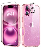 Capa de telefone MIODIK para iPhone 16 6.1" com protetor de tela rosa