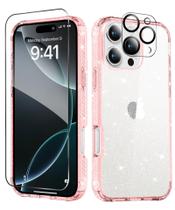 Capa de telefone MIODIK para iPhone 16 Pro Clear Glitter Pink 6,3 polegadas