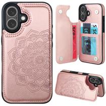 Capa de telefone MMHUO para iPhone 16, carteira com porta-cartões em ouro rosa Capa de telefone MMHUO para iPhone 16, carteira com porta-cartões em ouro rosa