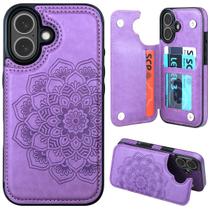 Capa de telefone MMHUO para iPhone 16, carteira com porta-cartões roxa Capa de telefone MMHUO para iPhone 16, carteira com porta-cartões roxa