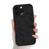 Capa de telefone MZELQ para iPhone 16 Pro Max Silicone Floral Black