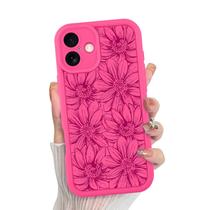 Capa de telefone MZELQ para iPhone 16, silicone, girassol, rosa quente Capa de telefone MZELQ para iPhone 16, silicone, girassol, rosa quente