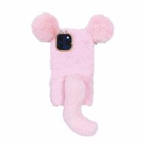 Capa de telefone peludo de coelho de pelúcia rosa (tamanho único)