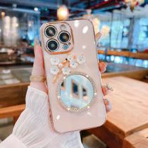 Capa de telefone Rosemary Pink Flower com espelho de maquiagem para iPhone 16