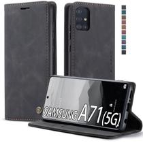 Capa de telefone Samsung Galaxy A71 (5G), carteira, couro, preta