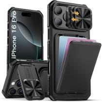 Capa de telefone SSLOTSCASE para iPhone 16 Pro com suporte de cartão preta