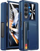 Capa de telefone Viaotaily Kickstand com suporte de cartão para Samsung Galaxy Z Fold 4 2022 azul Capa de telefone Viaotaily Kickstand com suporte de cartão para Samsung Galaxy Z Fold 4 2022 azul