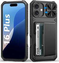 Capa de telefone Wallet BXYJY para iPhone 16 Plus com porta-cartões preta