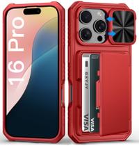 Capa de telefone Wallet BXYJY para iPhone 16 Pro com porta-cartões vermelha