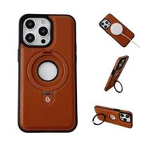 Capa de telefone WarmWhisper Leather com suporte para iPhone 15 Pro Brown