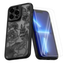 Capa de telefone XIZYO para iPhone 14 Pro Max Floral Black com 2 protetores