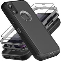 Capa de telefone YKHJKLEC para iPhone XR com 2 vidros temperados preto/cinza Capa de telefone YKHJKLEC para iPhone XR com 2 vidros temperados preto/cinza