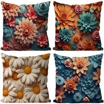 Capa de travesseiro 3D floral e borboleta em veludo pêssego 45x45cm