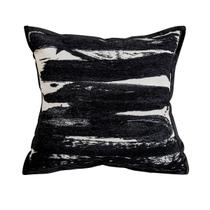 Capa de travesseiro abstrata em poliéster pincelado preto e branco Capa de travesseiro abstrata em poliéster pincelado preto e branco