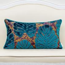 Capa de travesseiro Alerfa Leaf Bordado em Veludo Cortado 30x50cm Azul