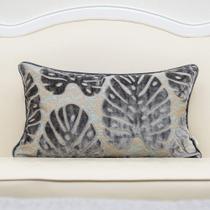 Capa de travesseiro Alerfa Leaf Bordado em Veludo Cortado 30x50cm Cinza