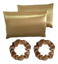 Capa De Travesseiro Cetim 2 Unidades + 2 Xuxinhas Scrunchie