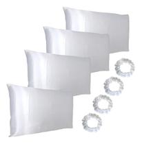 Capa De Travesseiro Cetim 4 Unidades + 4 Xuxinhas Scrunchie