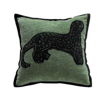 Capa de travesseiro Chenille bordada com leopardo verde chique 45x45cm