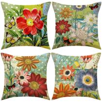 Capa de travesseiro com pintura a óleo floral em linho 45x45cm Capa de travesseiro com pintura a óleo floral em linho 45x45cm