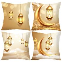 Capa de travesseiro com tema dourado decorativo de lua e lanterna 45x45cm Capa de travesseiro com tema dourado decorativo de lua e lanterna 45x45cm