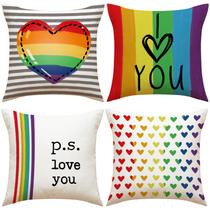 Capa de travesseiro decorativa Rainbow Heart Linen 45x45cm