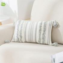 Capa de travesseiro DecoruHome Boho 30x50cm listrada tufada cinza/creme