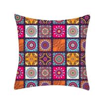 Capa de travesseiro: mandala colorida, patchwork, veludo, pele de pêssego Capa de travesseiro: mandala colorida, patchwork, veludo, pele de pêssego