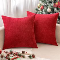 Capa de travesseiro MIULEE Red Chenille 50x50cm, decoração de Natal x2 Capa de travesseiro MIULEE Red Chenille 50x50cm, decoração de Natal x2