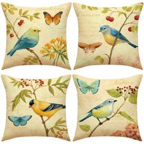 Capa de travesseiro Spring Bird and Butterfly Linen 45x45cm Capa de travesseiro Spring Bird and Butterfly Linen 45x45cm