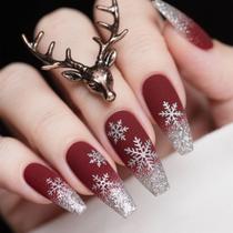 Capa de unhas vestível BJR Birthday Snowflake vinho tinto com brilho