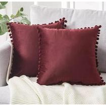 Capa de veludo para almofada decorativa de pompon 45x45cm - Terraco