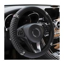 Capa de volante de carro Osilly Bling 38 cm em couro preto Capa de volante de carro Osilly Bling 38 cm em couro preto
