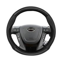 Capa De Volante Em Couro Respirável Com Textura De Fibra De Carbono Fosca Para Carros Byd Dolphin