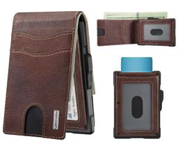 Capa dobrável Wallet Umoven com bloqueio de RFID em couro marrom vermelho